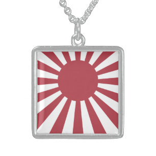 Japan Imperial Rising Sun Flag, Edo to WW2 Sterling Silver Necklace