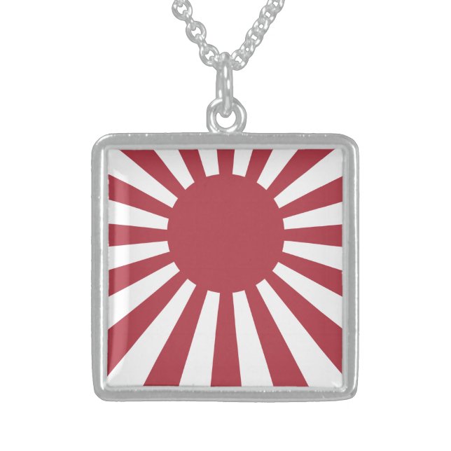 Japan Imperial Rising Sun Flag, Edo to WW2 Sterling Silver Necklace (Front)