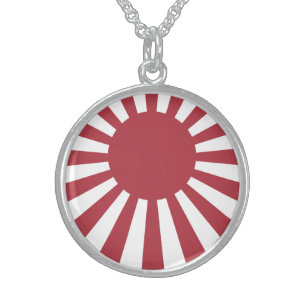 Japan Imperial Rising Sun Flag, Edo to WW2 Sterling Silver Necklace