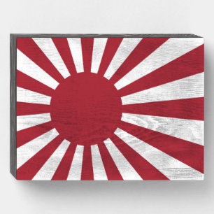 Japan Imperial Rising Sun Flag, Edo to WW2 Wooden Box Sign