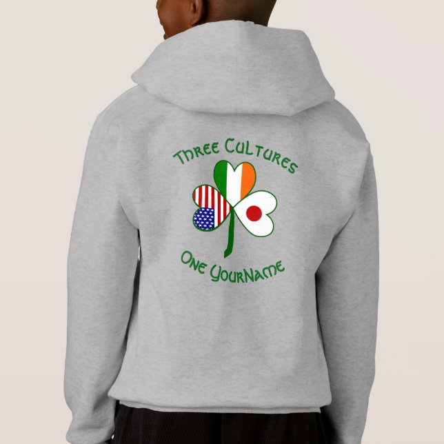 Japan Ireland USA Shamrock Flag Personalized  Hoodie (Back)