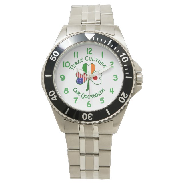 Japan Ireland USA Shamrock Flag Personalized  Watch (Front)