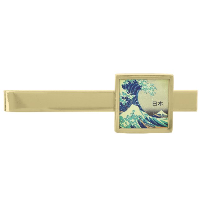 Japan & Japanese Art / Great Wave off Kanagawa Gol Gold Finish Tie Bar (Front)