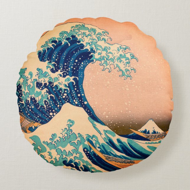 Japan - Japanese Art (Great Wave off Kanagawa) Round Pillow (Front)