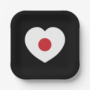 Japan Japanese Flag Heart Paper Plates