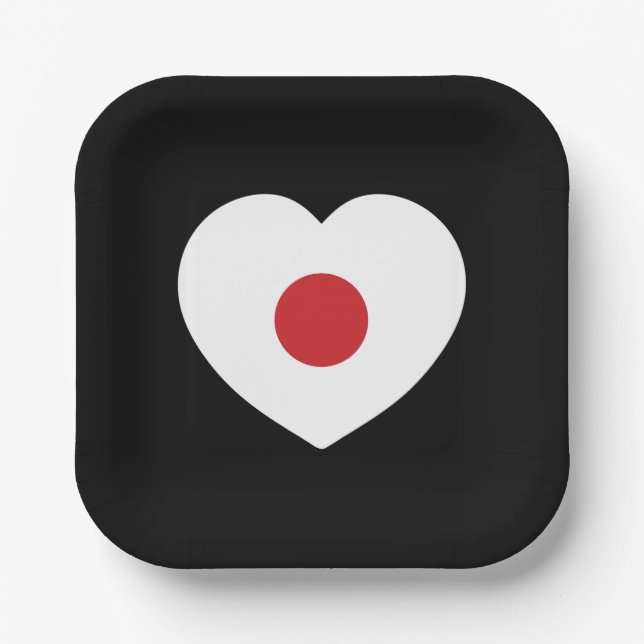 Japan | Japanese Flag Heart Paper Plates (Front)