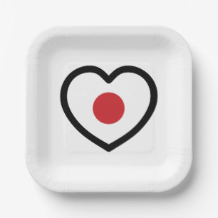 Japan Japanese Flag Heart Paper Plates