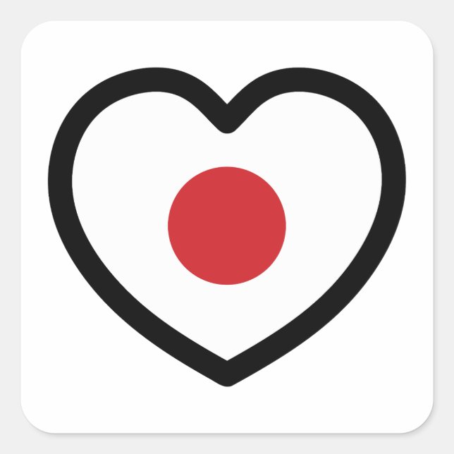 Japan | Japanese Flag Heart Square Sticker (Front)