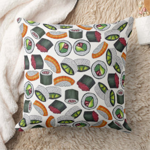 Japan Japanese Food Sushi Maki Rolls Restaurant Throw Pillow
