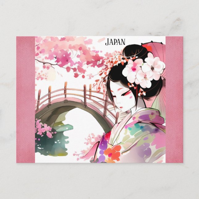 Japan Japanese Geisha Cherry Blossom Travel Postcard (Front)