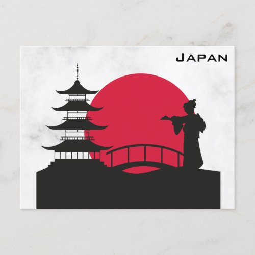 Japan Japanese Pagoda Geisha Sunset Travel Postcard