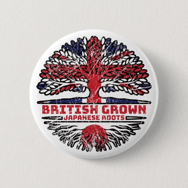 Japan Japanese Uk United Kingdom British Tree Button (Front)