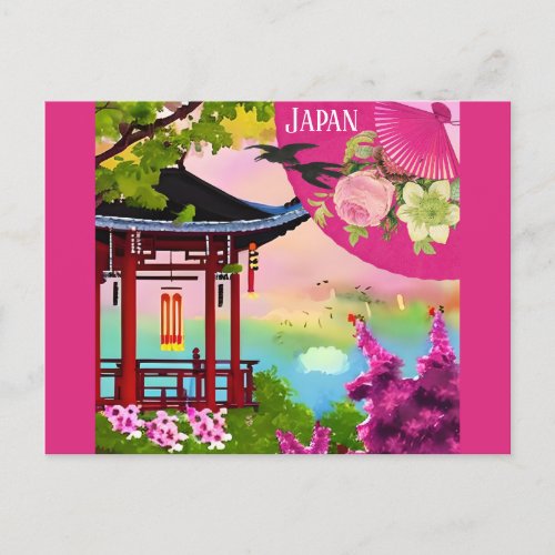 Japan Japenese Pagoda Watercolor Travel Postcard