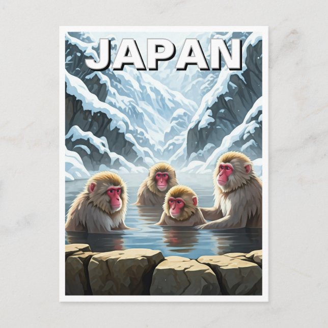 Japan Jigokudani Monkey Park Snow Monkeys Postcard (Front)