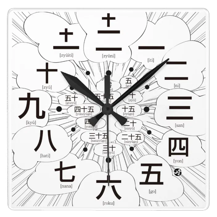 Japan Kanji Manga Style White Face Square Wall Clock Zazzle Com
