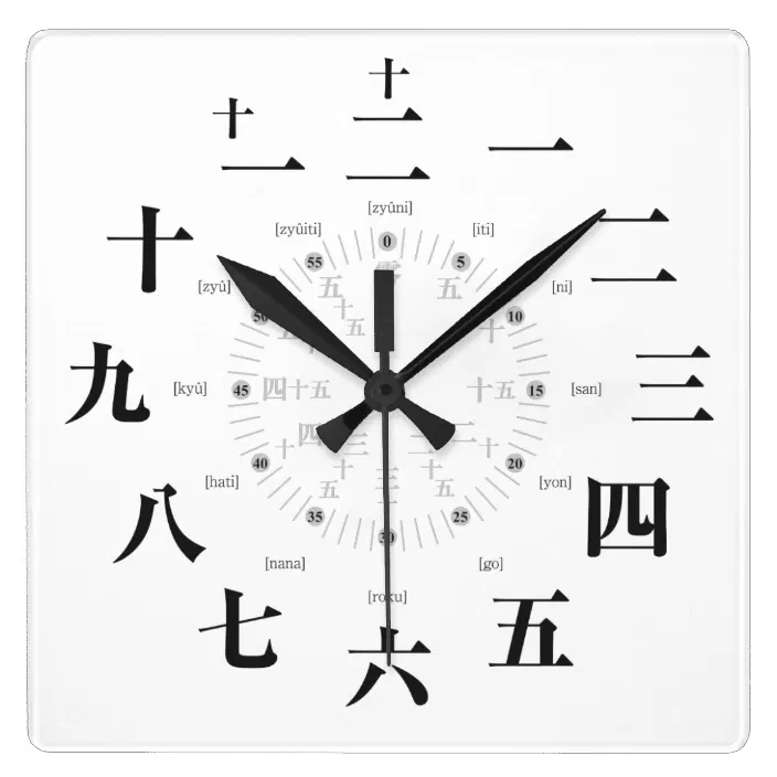 Japan Kanji Style White Face Square Wall Clock Zazzle Com