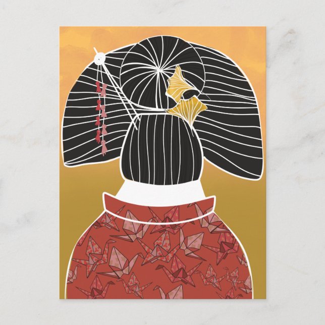 Japan Kimono Yukata Shrine Illustrated  Postcard (Front)