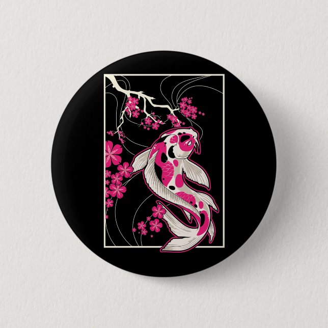 Japan Koi Fish Cherry Blossom Japanese Nishikigoi Button (Front)