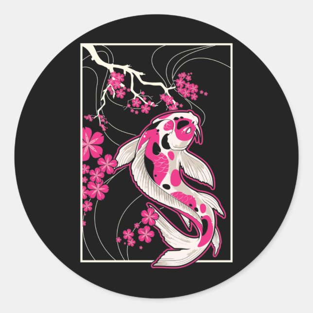 Japan Koi Fish Cherry Blossom Japanese Nishikigoi Classic Round Sticker (Front)