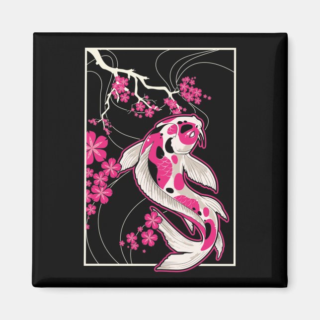 Japan Koi Fish Cherry Blossom Japanese Nishikigoi Magnet (Front)
