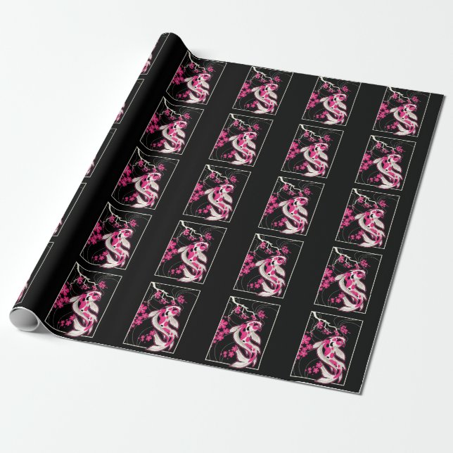 Japan Koi Fish Cherry Blossom Japanese Nishikigoi Wrapping Paper (Unrolled)
