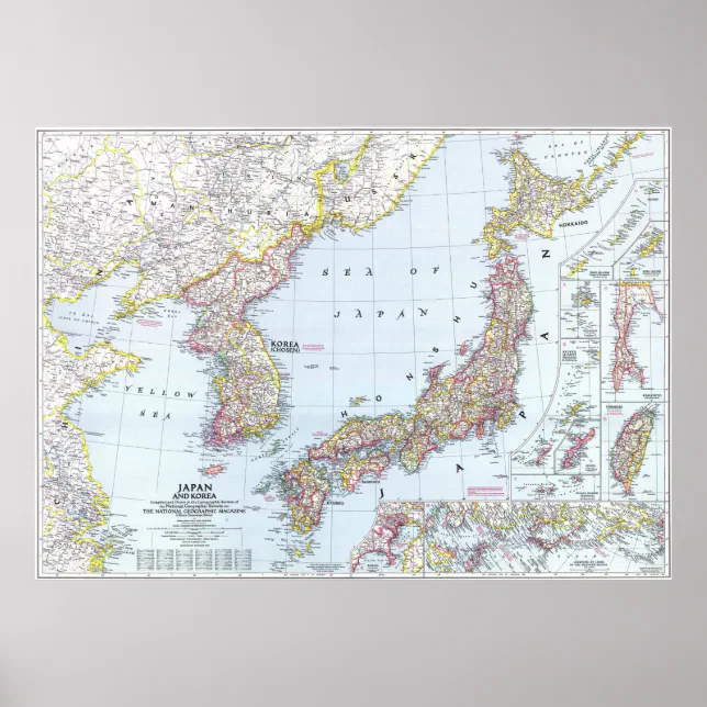絵画　日本地図　金メッキ Japan/Korea: 1945 - Detailed map  Poster | Zazzle