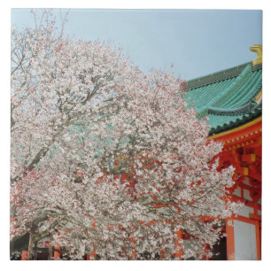 Japan, Kyoto. Cherry blossom of Shinto Ceramic Tile