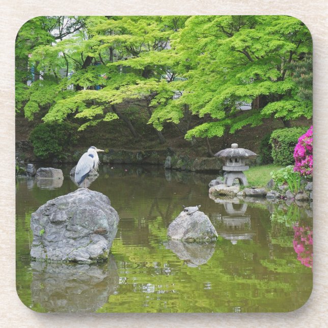 Japan, Kyoto. Heron in fresh green leaves Drink Coaster (Front)