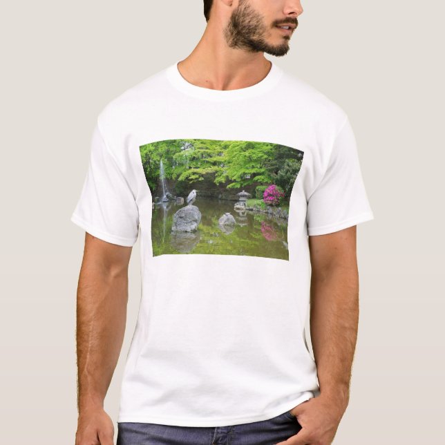 Japan, Kyoto. Heron in fresh green leaves T-Shirt (Front)