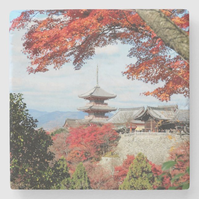 Japan, Kyoto. Kiyomizu temple in Autumn color Stone Coaster (Front)