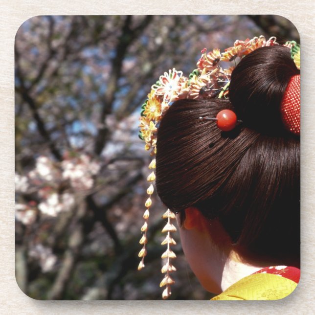 Japan, Kyoto. Rear view close-up of geisha's Drink Coaster (Front)