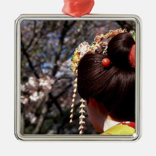 Japan, Kyoto. Rear view close-up of geisha's Metal Ornament (Front)