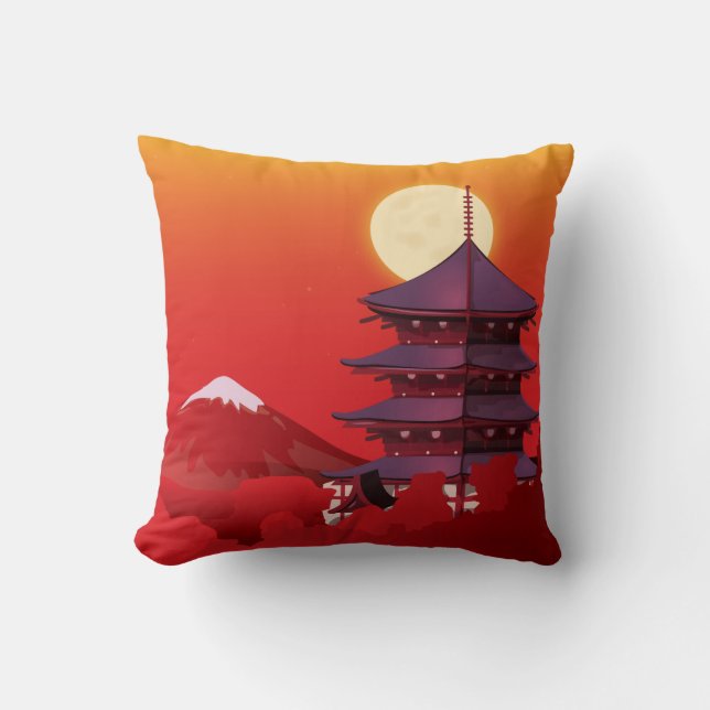 Japan landscape travel cartoon throw pillow (Front)