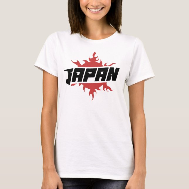 Japan logo badge fire sun emblem typography T-Shirt (Front)