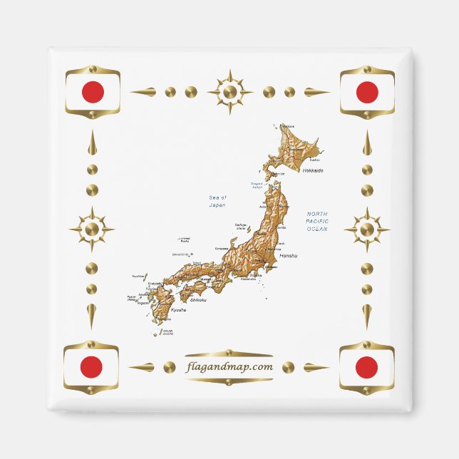 Japan Map + Flags Magnet (Front)