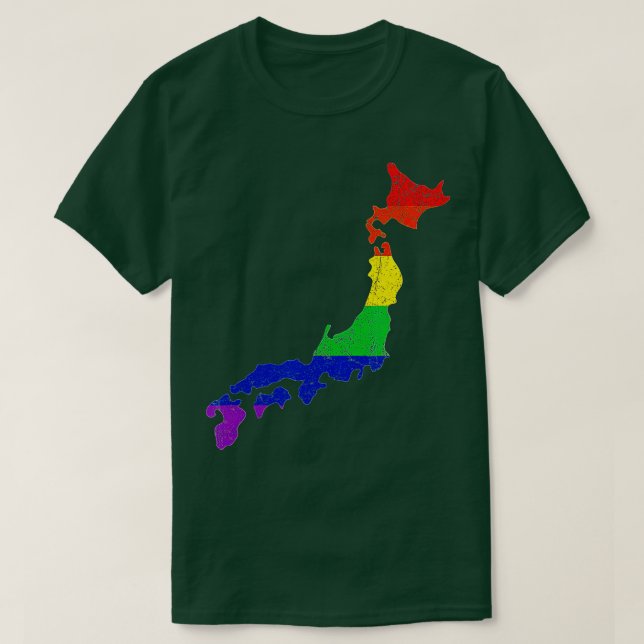 Japan Map  Gay Pride Rainbow Flag LGB Support  T-Shirt (Design Front)