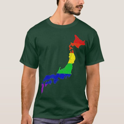 Japan Map  Gay Pride Rainbow Flag LGB Support  T_Shirt