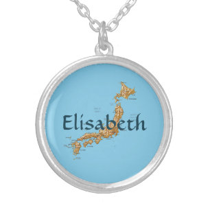 Japan Map + Name Necklace