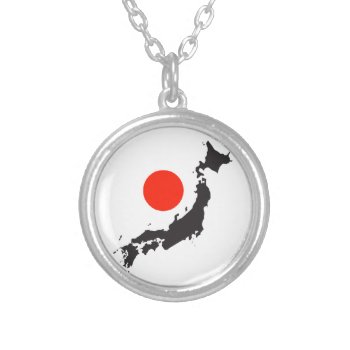 Japan Map Outline And Circle Silver Plated Necklace by whereabouts at Zazzle