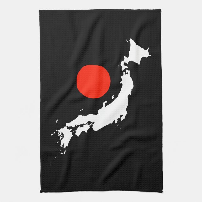 Japan map outline and red circle from flag towel (Vertical)
