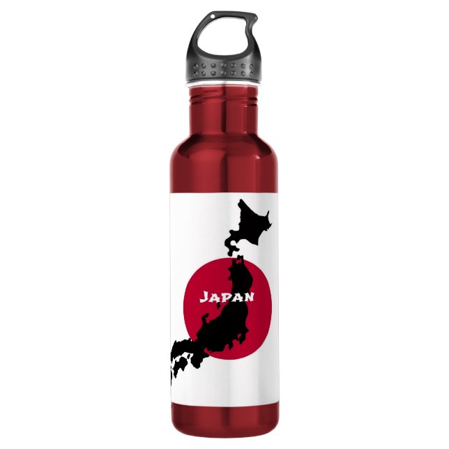 Japan - Map Silhouette and Flag Stainless Steel Water Bottle (Front)