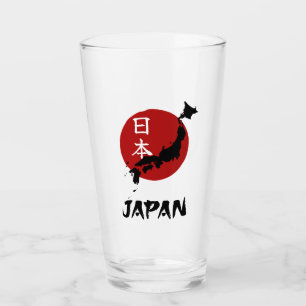 Japan map with red sun decoration glass