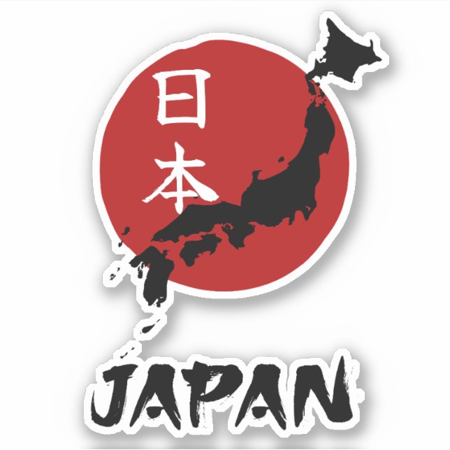 Japan map with red sun decoration sticker (Front)