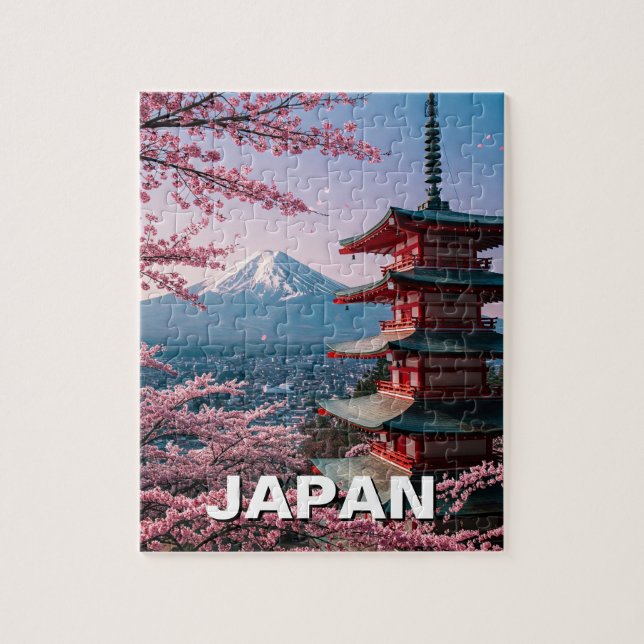 Japan Mount Fuji Fujisan Cherry Blossoms Postcard Jigsaw Puzzle (Vertical)