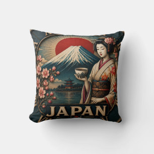 Japan Mount Fuji Geisha Cherry Blossom Japanese Throw Pillow