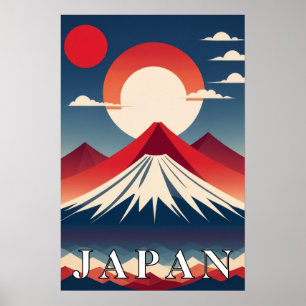 Japan Mount Fuji Geometric Travel Red Sun Poster