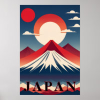 Japan Mount Fuji Geometric Travel Red Sun