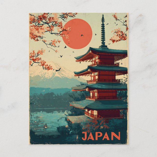 Japan Mount Fuji Pagoda vintage Postcard (Front)