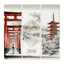 Japan-Mount Fuji &Torii Gates-Traditional Ink Wash