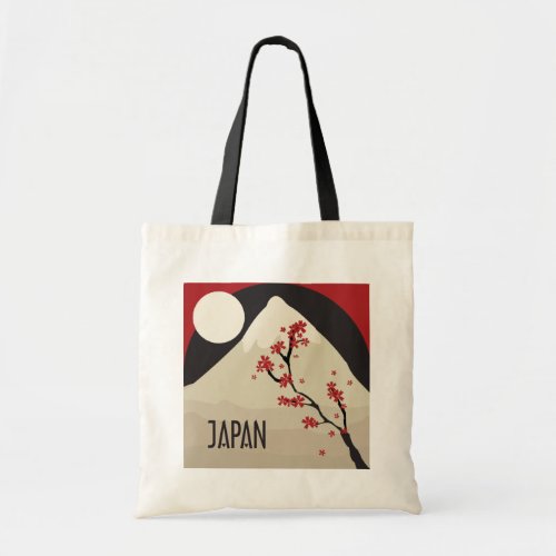 Japan Mountain with Tree Illustration Tote Bag